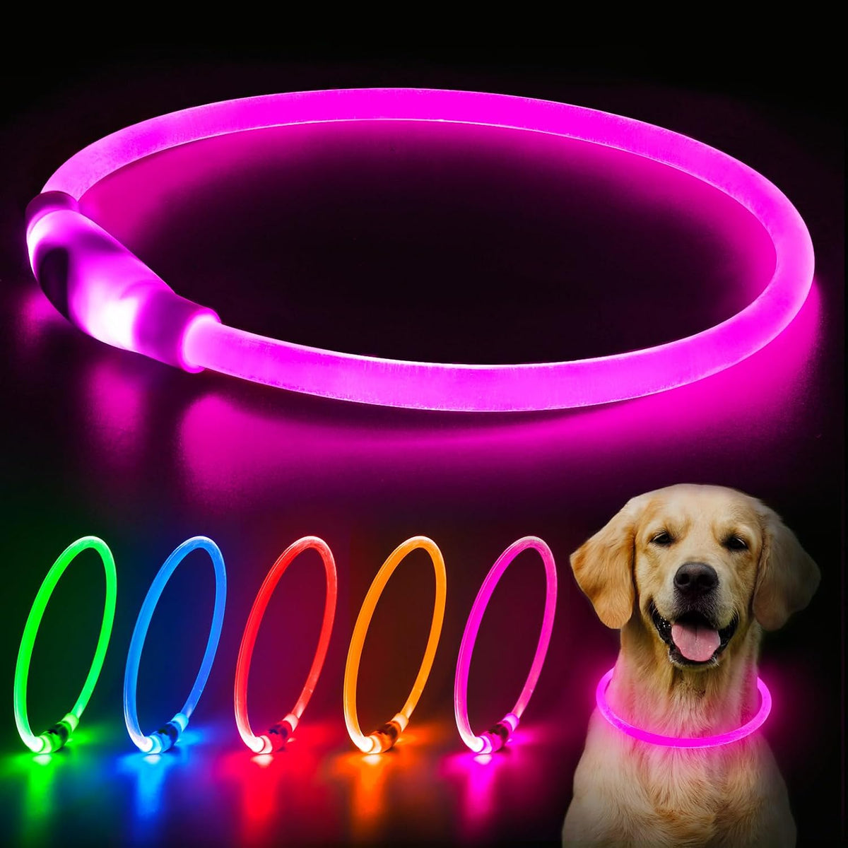 LED Dog Collar, USB Rechargeable Glow Lighted up Collar, Orange